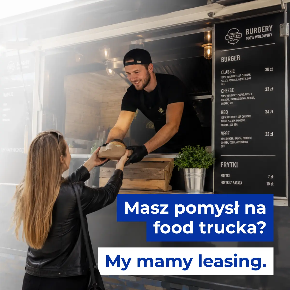 Grafika promująca leasing dla właścicieli food trucków