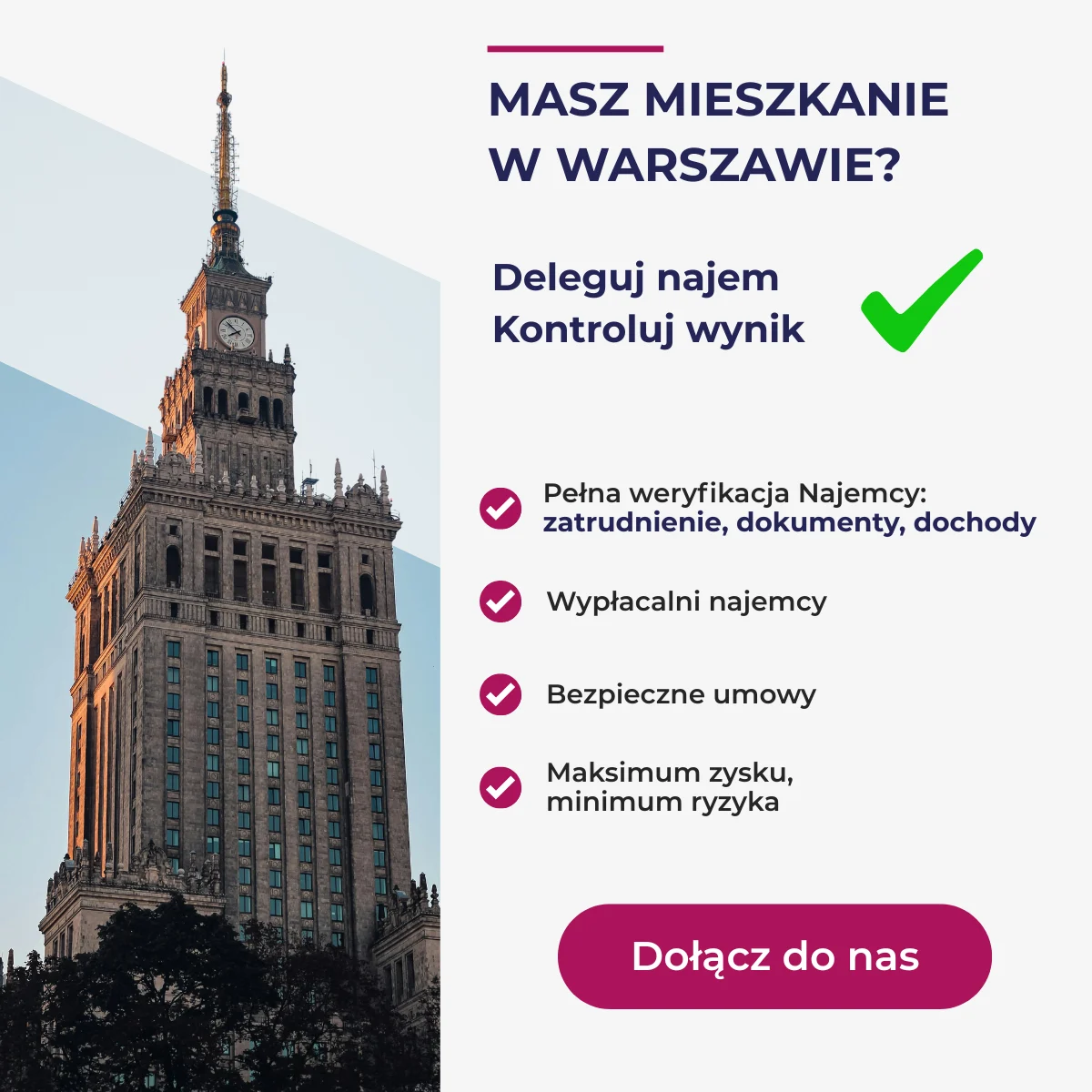 Reklama obsługi najmu krótkoterminowego mieszkań w Warszawie